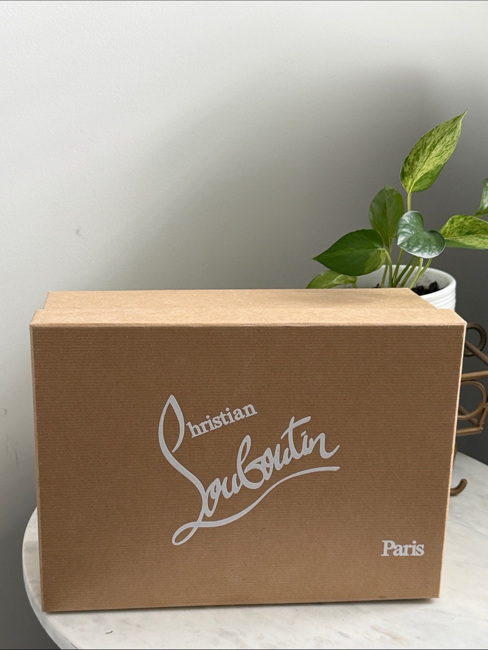 Christian Louboutin Tan Shoebox with White Logo
